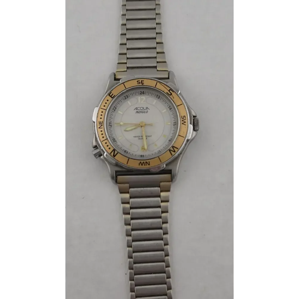 Mens Vintage 1996 Timex Acqua Indiglo Quartz Rotating Bezel Watch Almost Mint